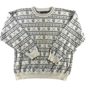 Vintage Cape Isle Knitters Sweater Men's Xl Golf Graphic Striped Cotton Oversize